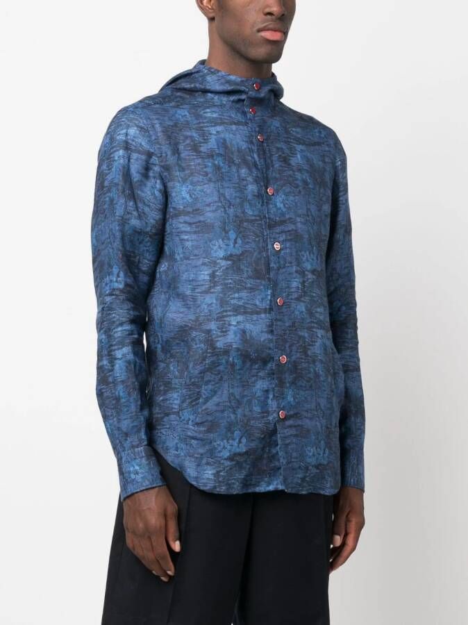 Kiton Overhemd met botanische print Blauw
