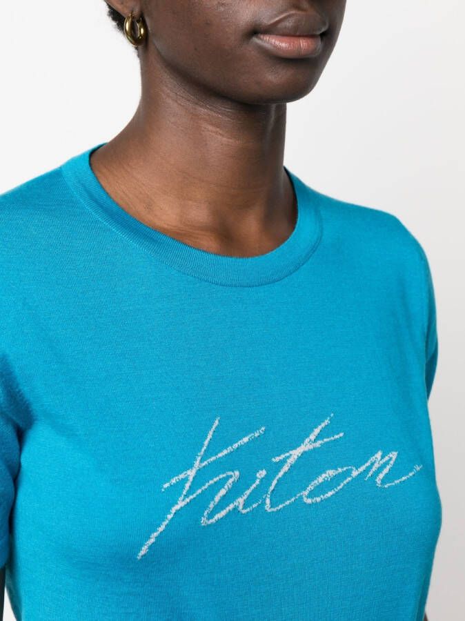 Kiton T-shirt met jacquard logo Blauw