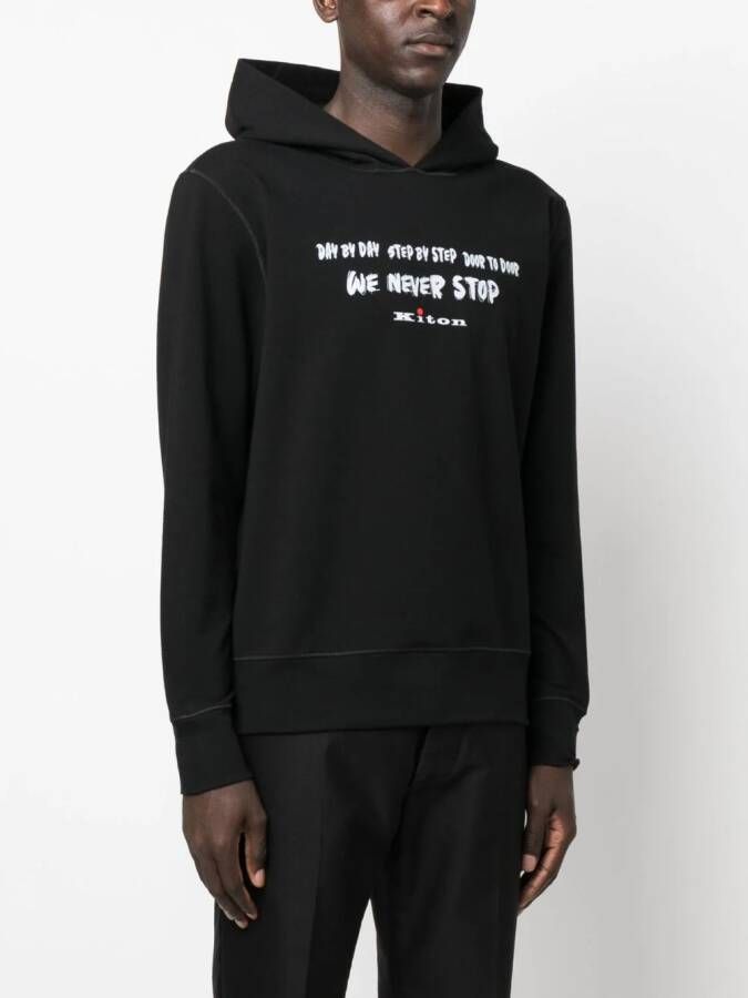 Kiton Hoodie met tekst Zwart