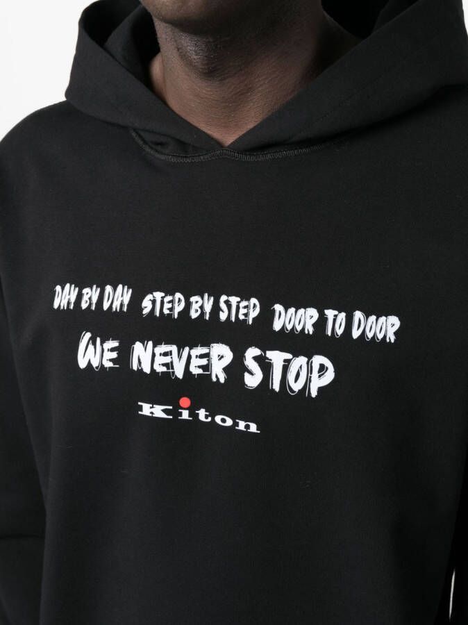 Kiton Hoodie met tekst Zwart