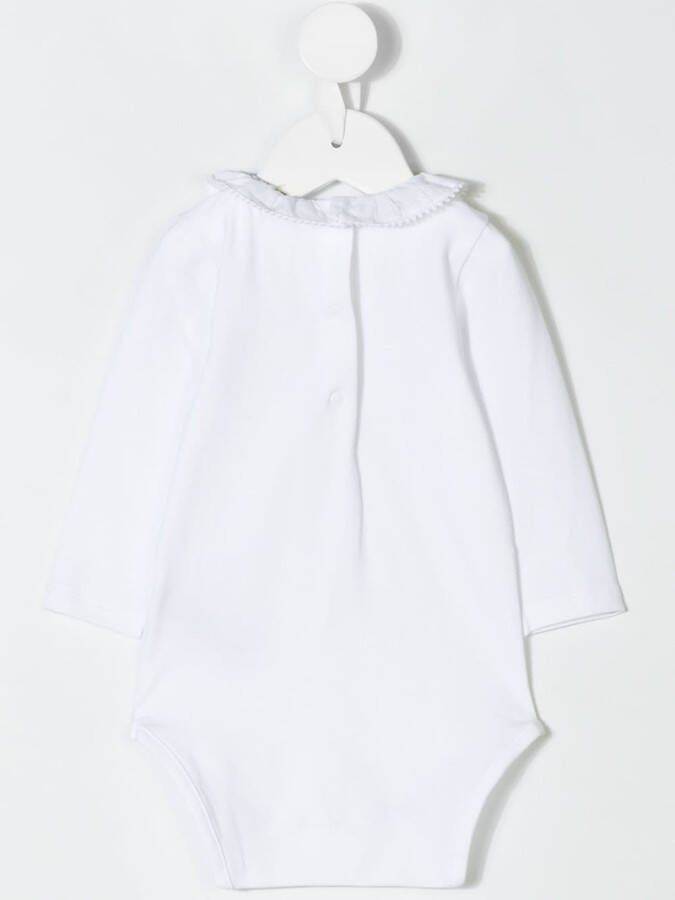 Knot bodysuit met ruches kraag Wit