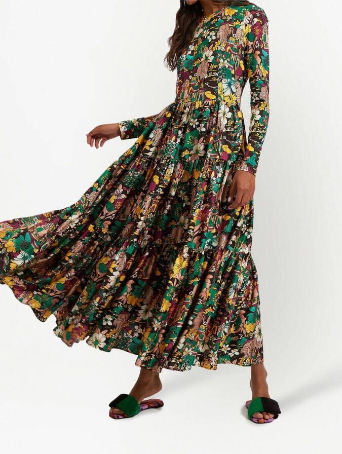 La DoubleJ Maxi-jurk met bloemenprint Bruin