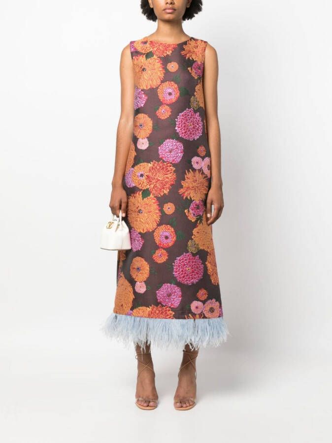 La DoubleJ Midi-jurk met bloemen jacquard Bruin