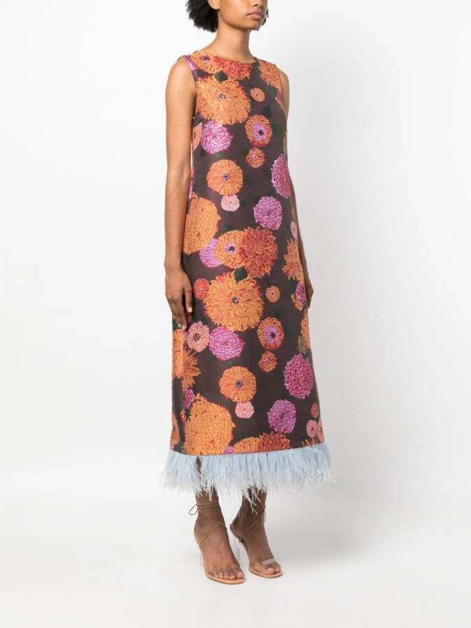 La DoubleJ Midi-jurk met bloemen jacquard Bruin