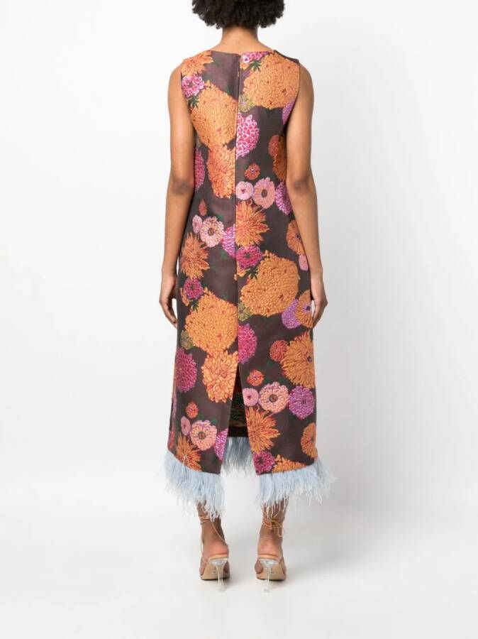 La DoubleJ Midi-jurk met bloemen jacquard Bruin
