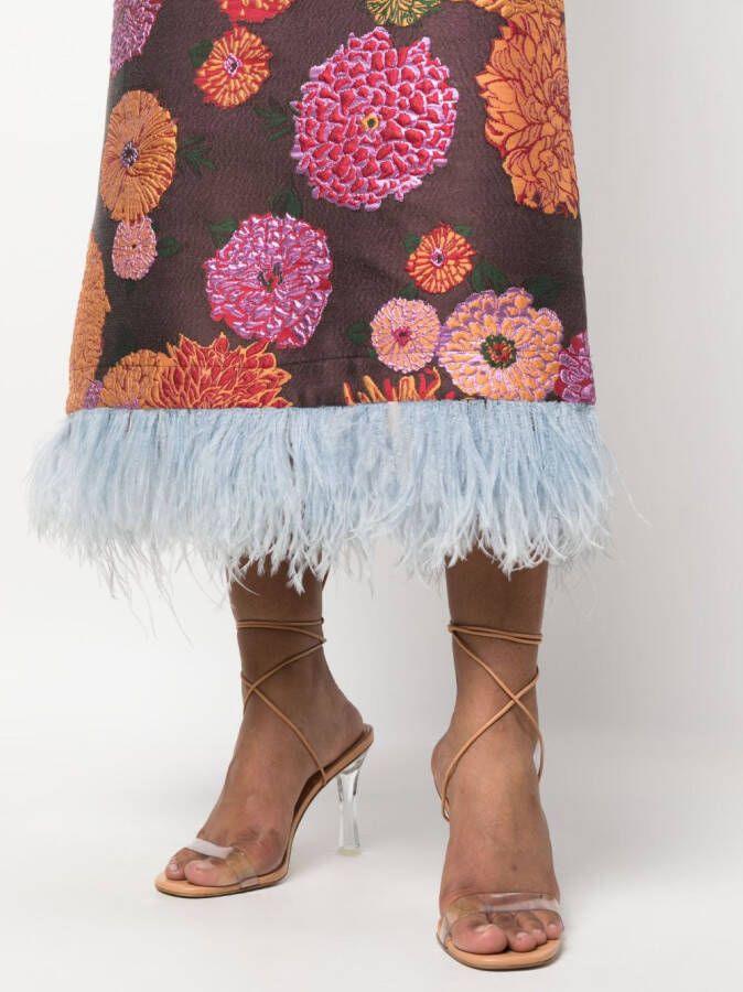La DoubleJ Midi-jurk met bloemen jacquard Bruin
