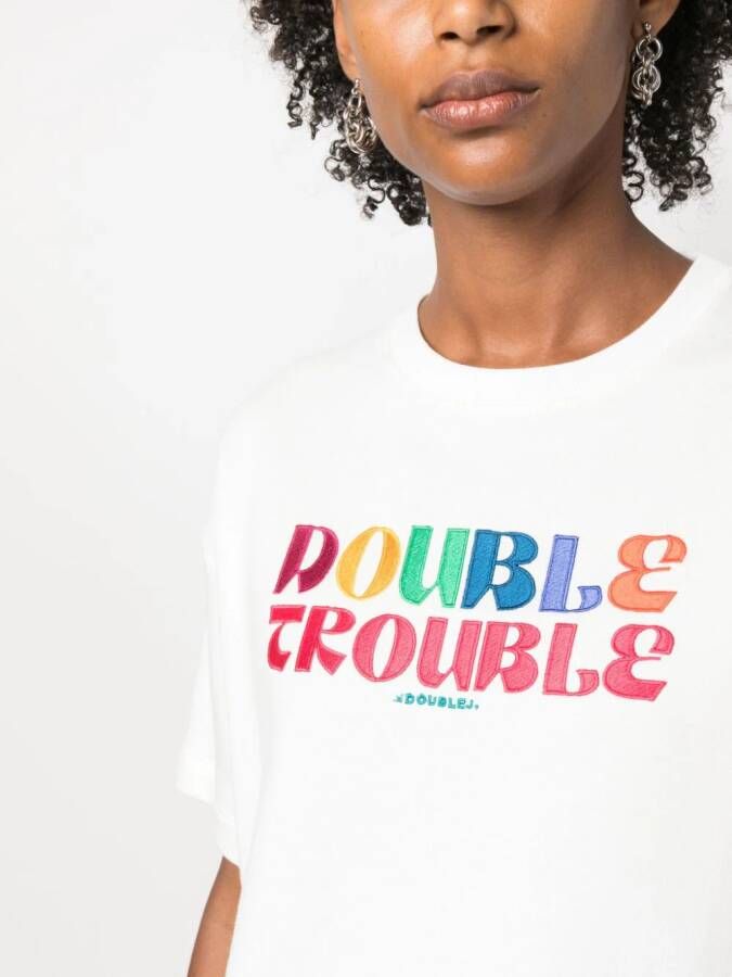 La DoubleJ T-shirt met geborduurde tekst Wit