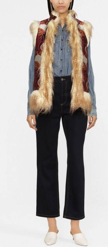 La DoubleJ Bodywarmer met afwerking van imitatiebont Beige