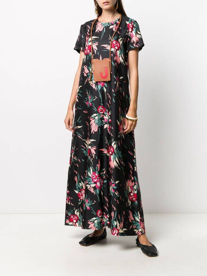 La DoubleJ Maxi-jurk met bloemenprint Zwart