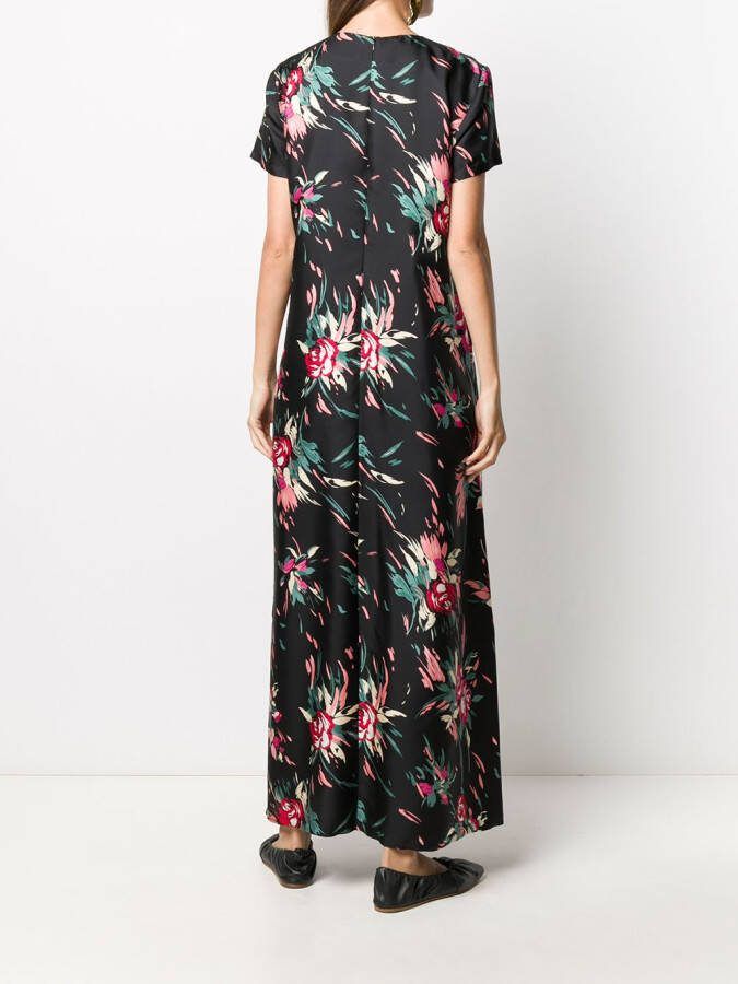 La DoubleJ Maxi-jurk met bloemenprint Zwart