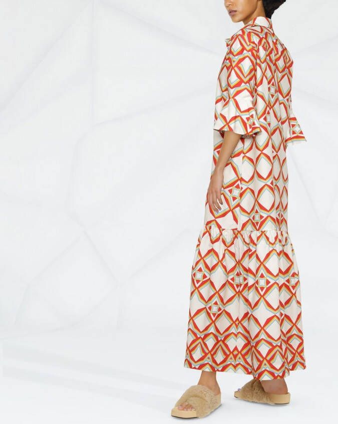 La DoubleJ Maxi-jurk met geometrische print Beige
