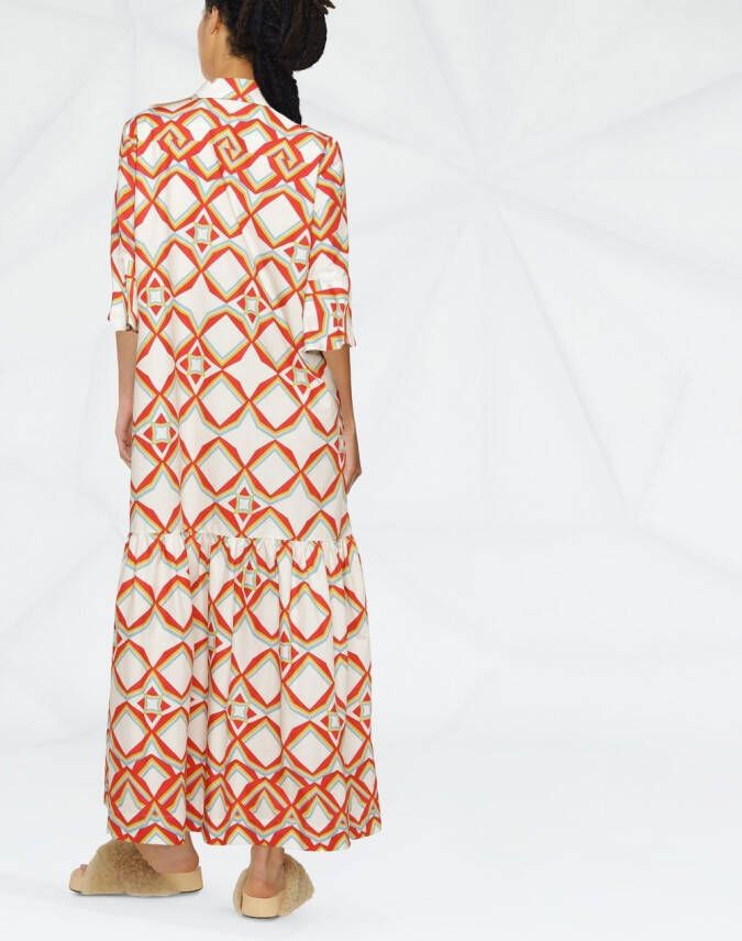La DoubleJ Maxi-jurk met geometrische print Beige