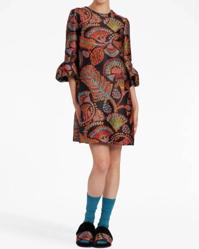 La DoubleJ Mini-jurk met bloemjacquard Bruin