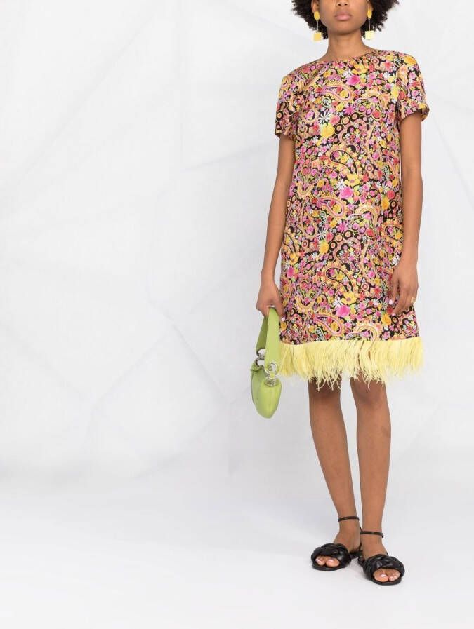 La DoubleJ Mini-jurk met veren afwerking Zwart