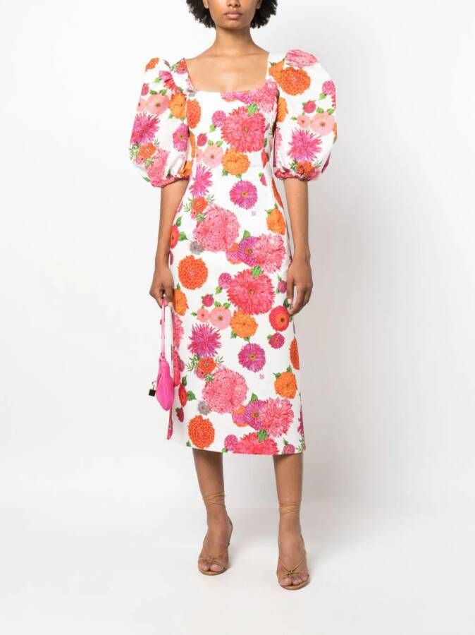 La DoubleJ Midi-jurk met bloemenprint Wit