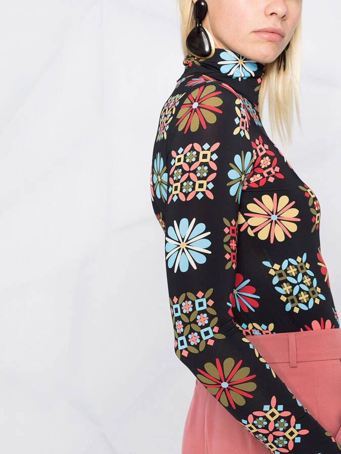La DoubleJ Top met bloemenprint Zwart