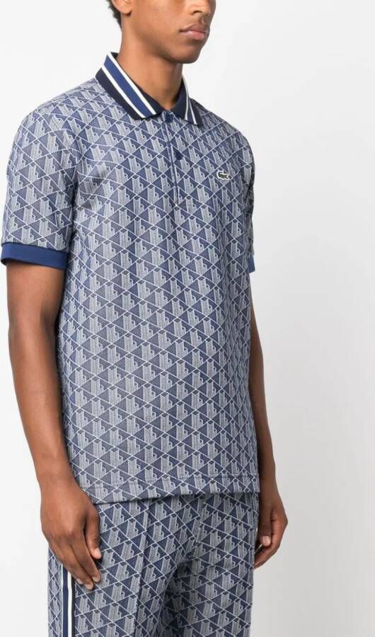 Lacoste Klassieke pasvorm Monogram Motief Polo met Contrasterende Kraag Blauw Heren - Foto 5