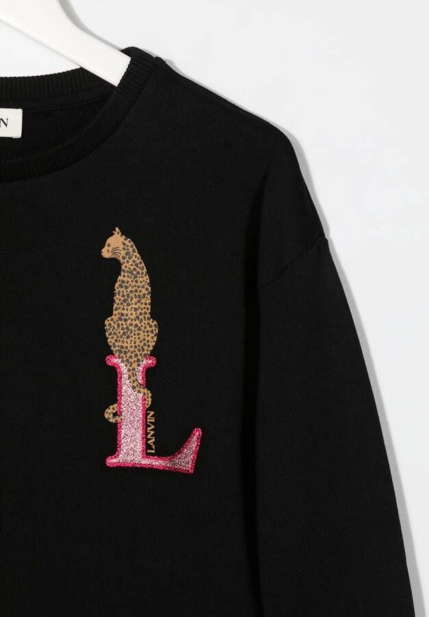Lanvin Enfant Sweaterjurk met geborduurd logo Zwart