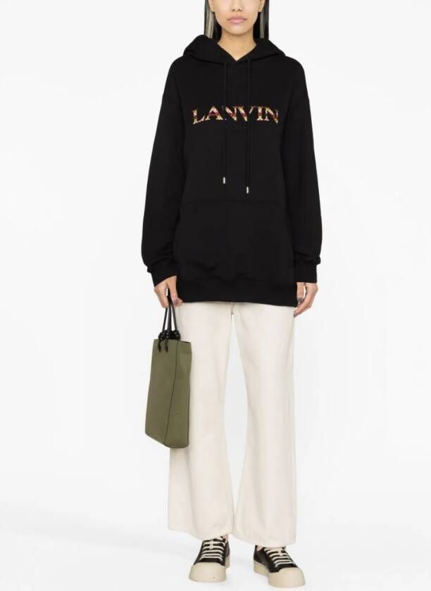 Lanvin logo-embroidered hoodie Zwart