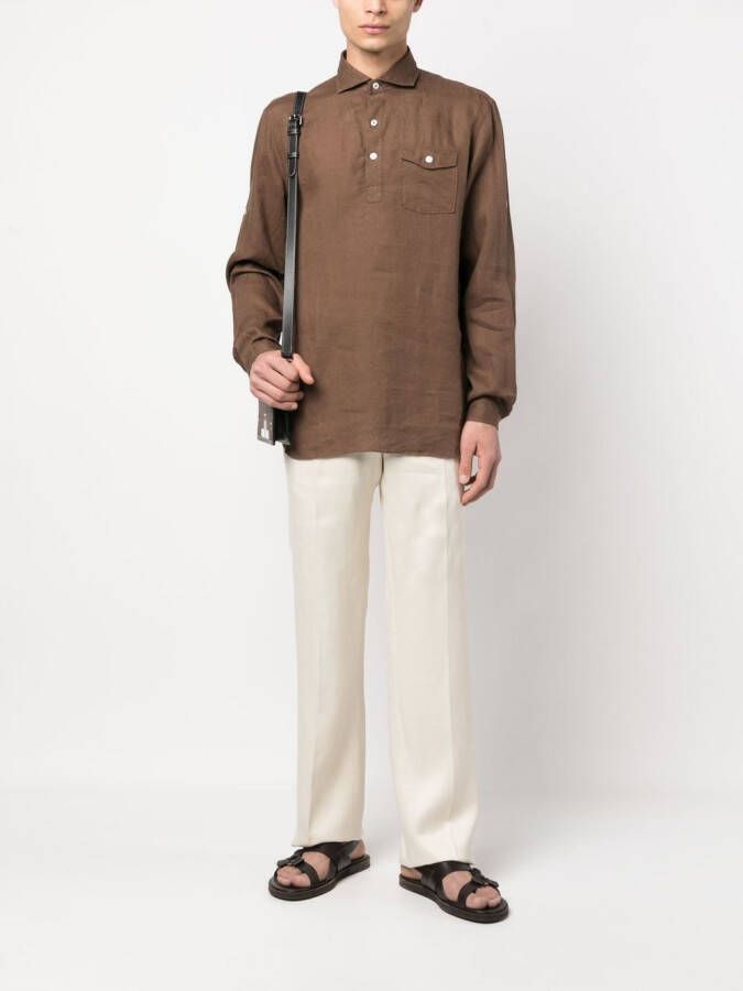 Lardini Linnen poloshirt Bruin