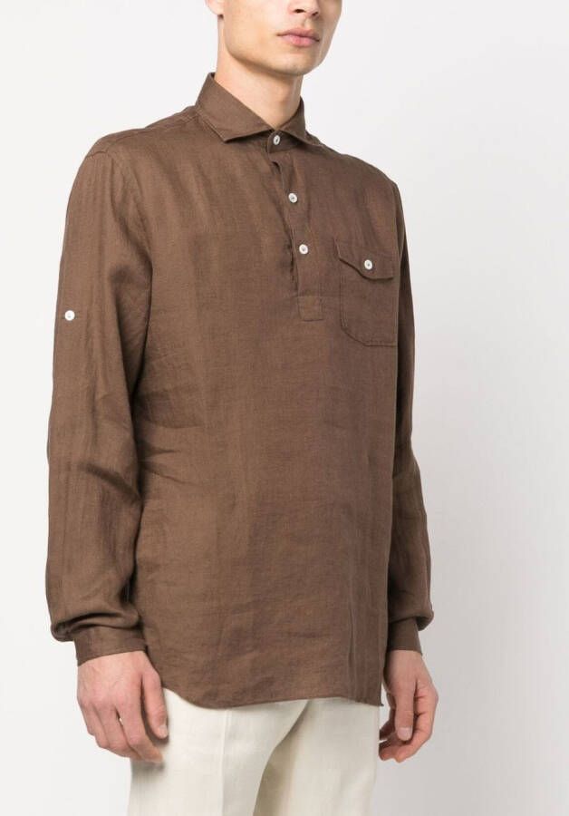 Lardini Linnen poloshirt Bruin