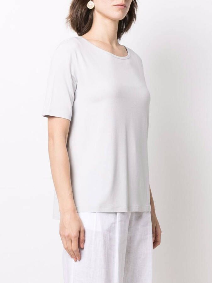 Le Tricot Perugia T-shirt met diepe ronde hals Grijs