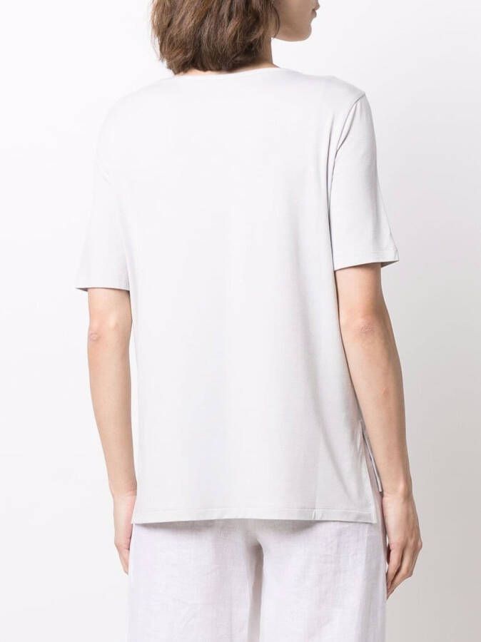 Le Tricot Perugia T-shirt met diepe ronde hals Grijs