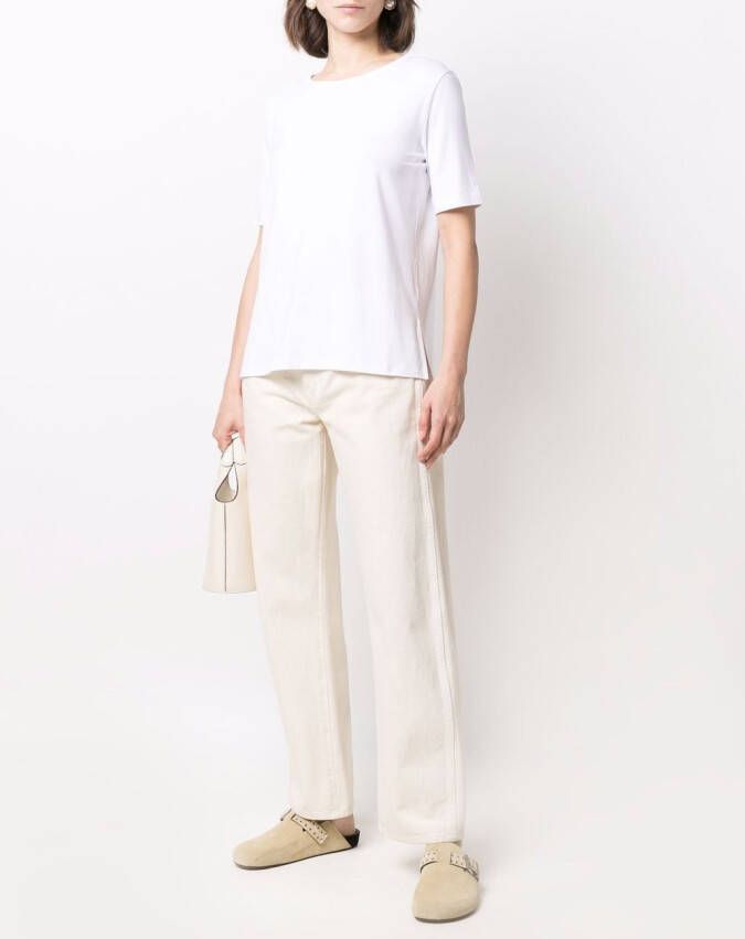 Le Tricot Perugia T-shirt met diepe ronde hals Wit