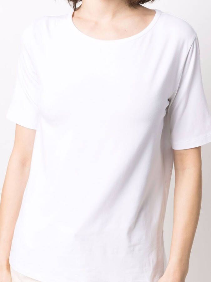 Le Tricot Perugia T-shirt met diepe ronde hals Wit