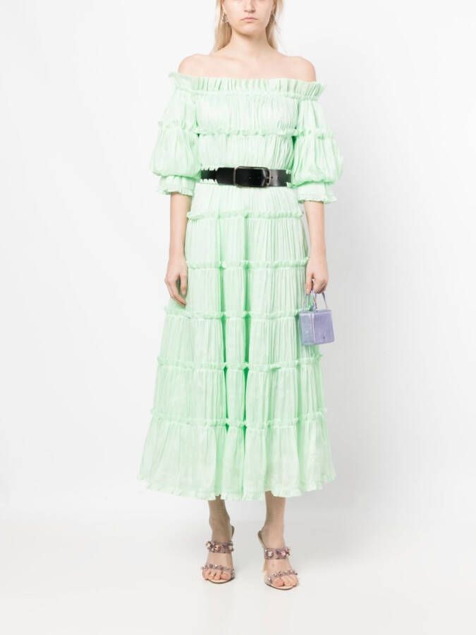 Leo Lin Off-shoulder jurk Groen