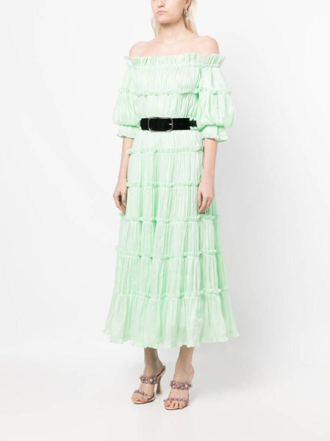 Leo Lin Off-shoulder jurk Groen
