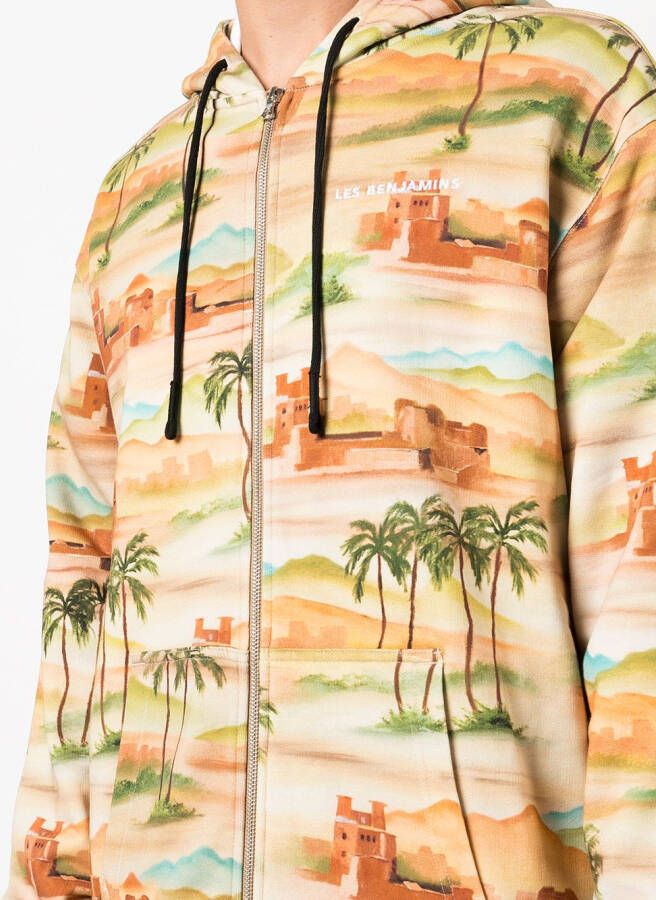 Les Benjamins Hoodie met grafische print Bruin