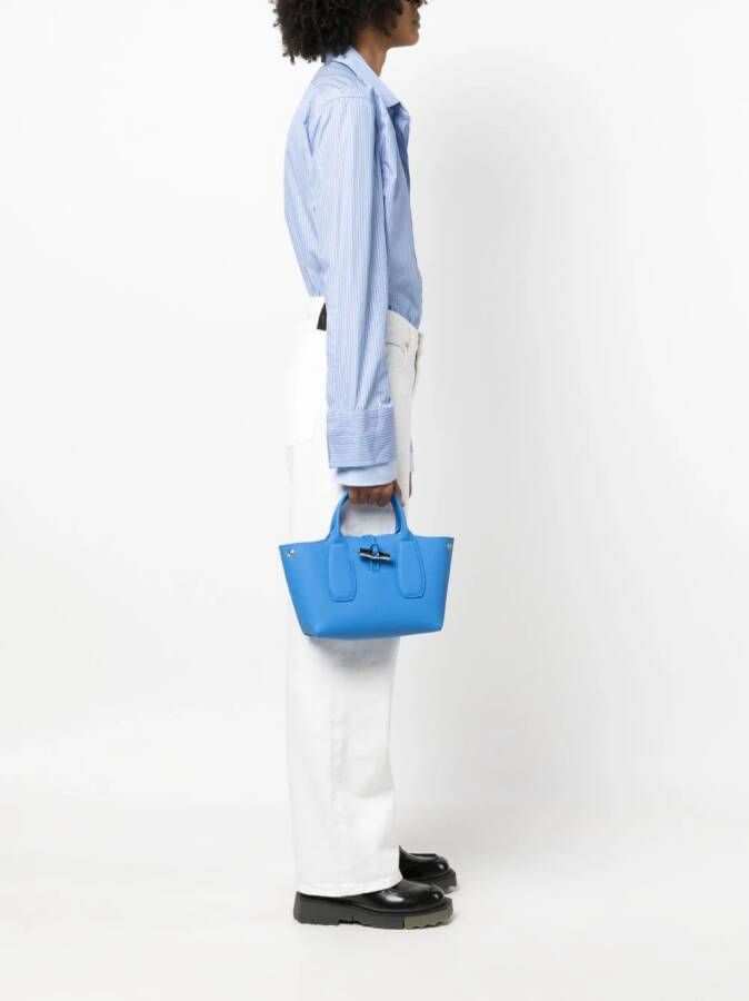 Longchamp Roseau leren shopper Blauw