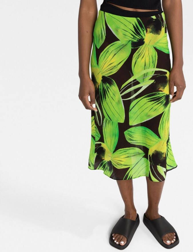 Louisa Ballou Midi-rok van zijdemix Groen
