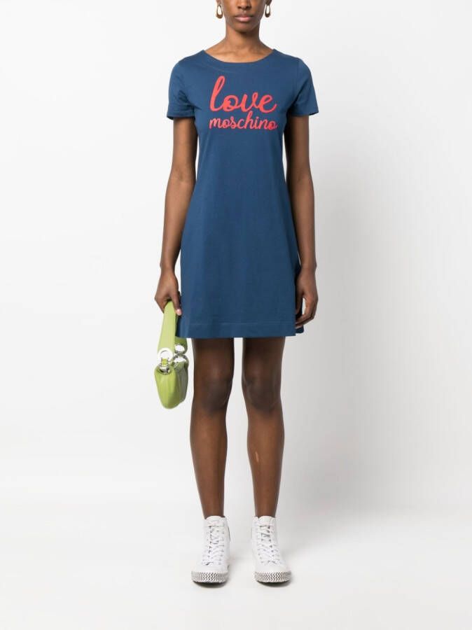 Love Moschino T-shirtjurk met logoprint Blauw
