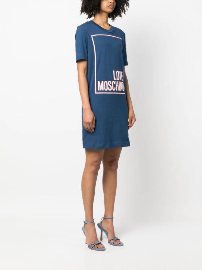 Love Moschino T-shirtjurk met logoprint Blauw