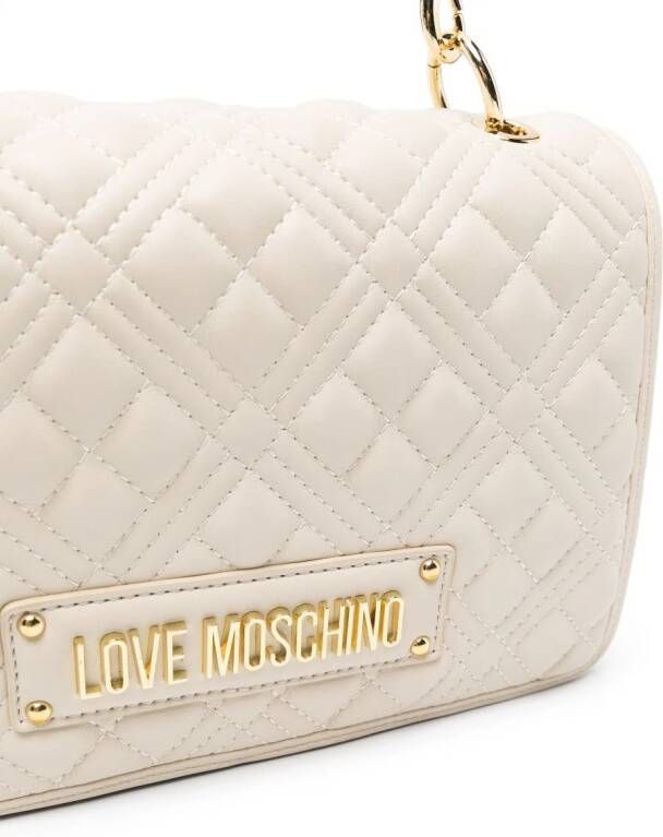 Love Moschino quilted logo-plaque shoulder bag Beige