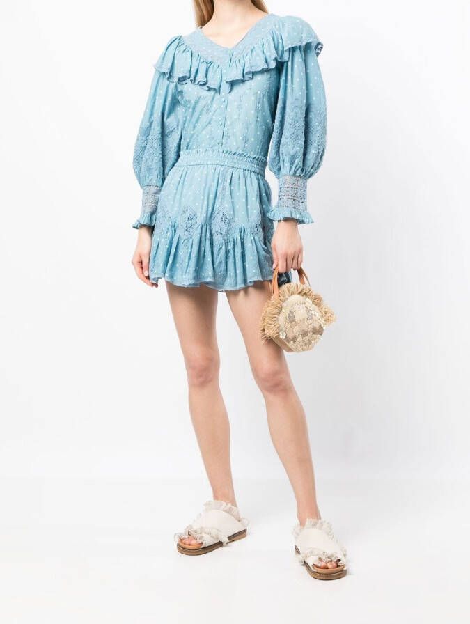 LoveShackFancy Broderie anglaise blouse Blauw