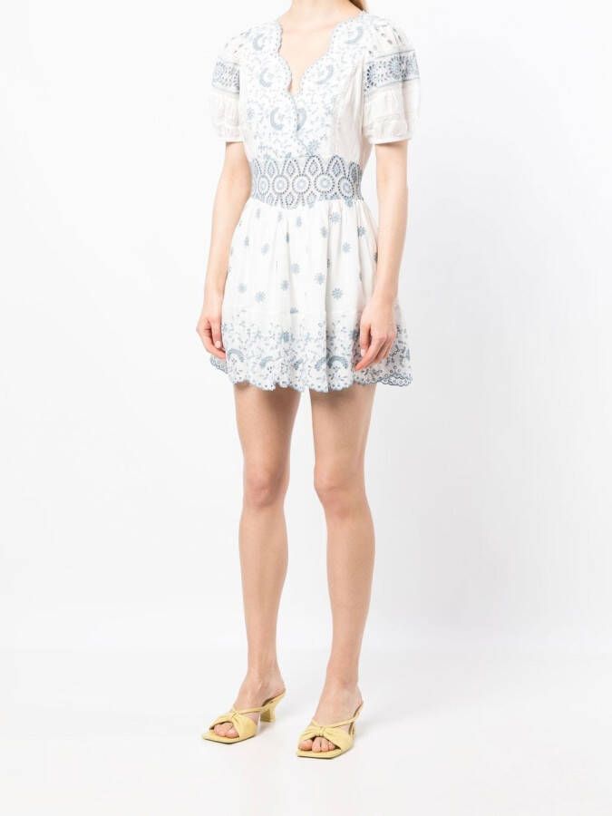 LoveShackFancy Broderie anglaise mini-jurk Wit
