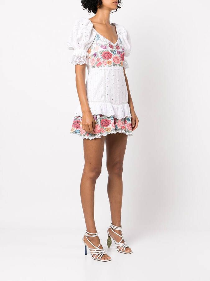 LoveShackFancy Broderie anglaise mini-jurk Wit