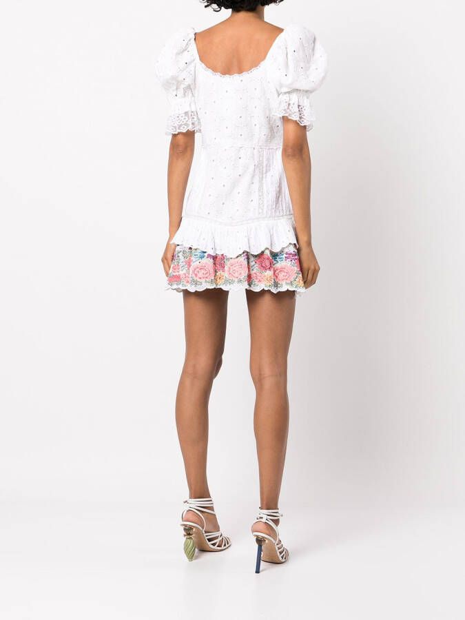 LoveShackFancy Broderie anglaise mini-jurk Wit