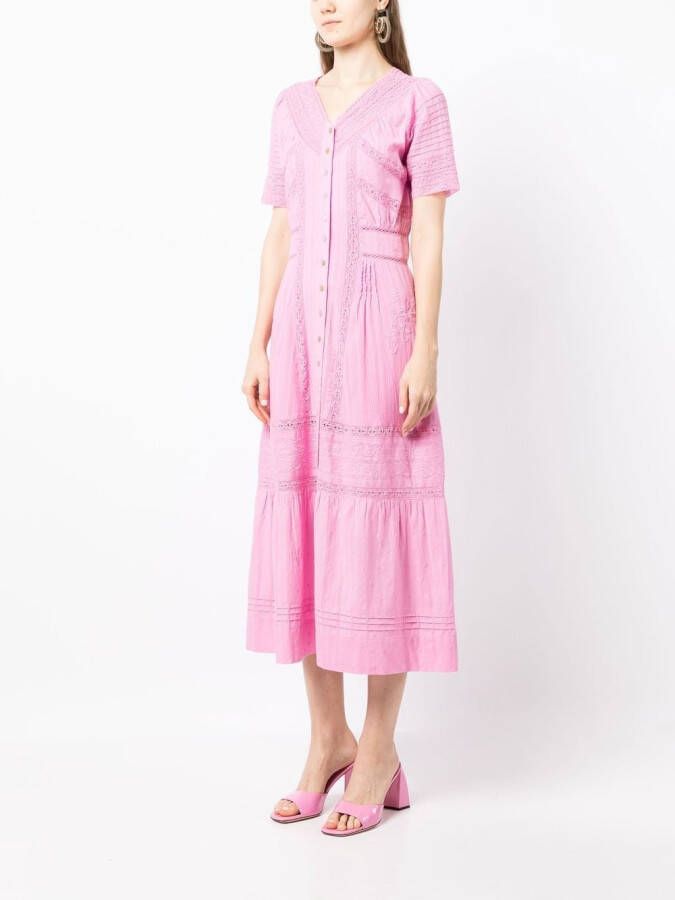 LoveShackFancy Midi-jurk met borduurwerk Roze