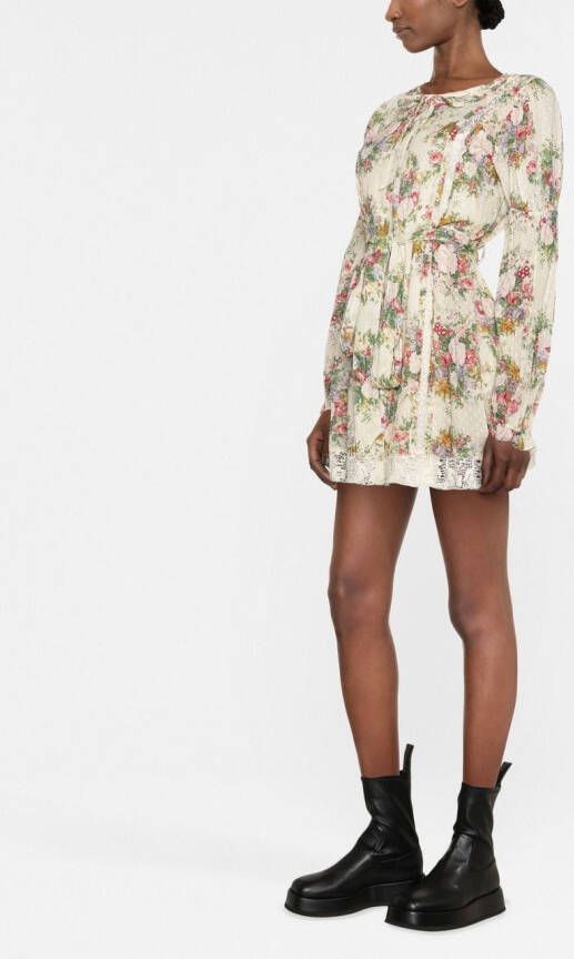 LoveShackFancy Mini-jurk met bloemenprint Beige
