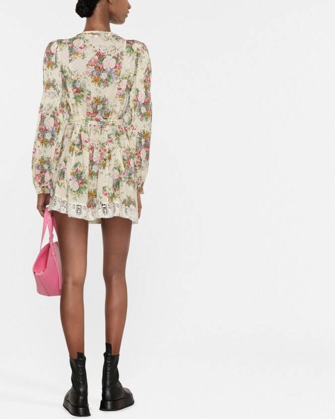 LoveShackFancy Mini-jurk met bloemenprint Beige