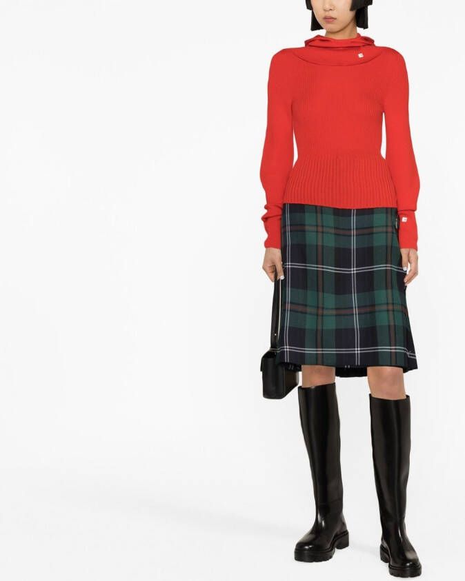 Low Classic Ribgebreide trui en bivakmuts Rood