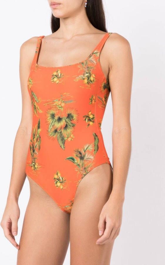 Lygia & Nanny Badpak met bloemenprint Oranje