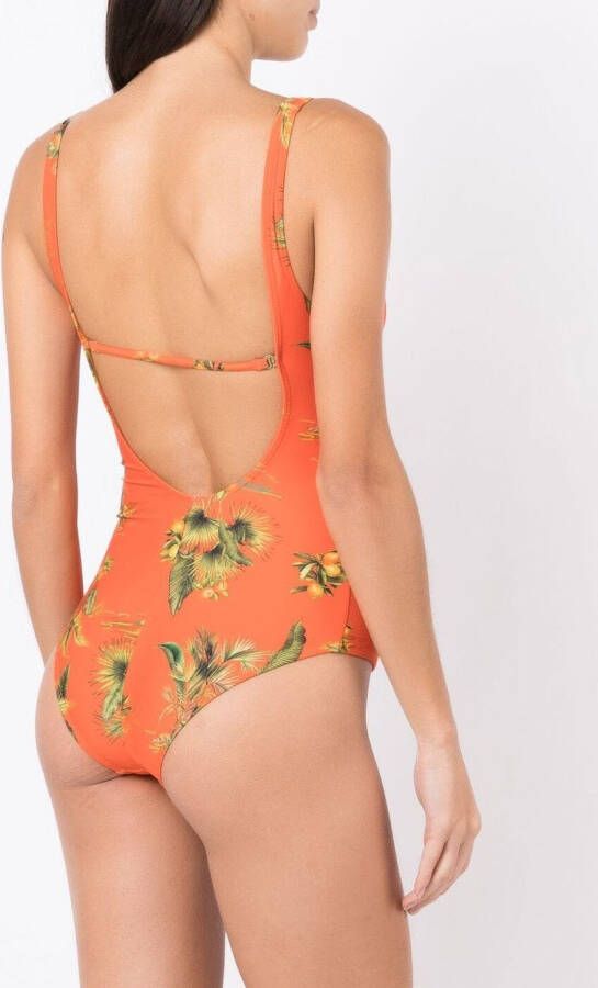 Lygia & Nanny Badpak met bloemenprint Oranje