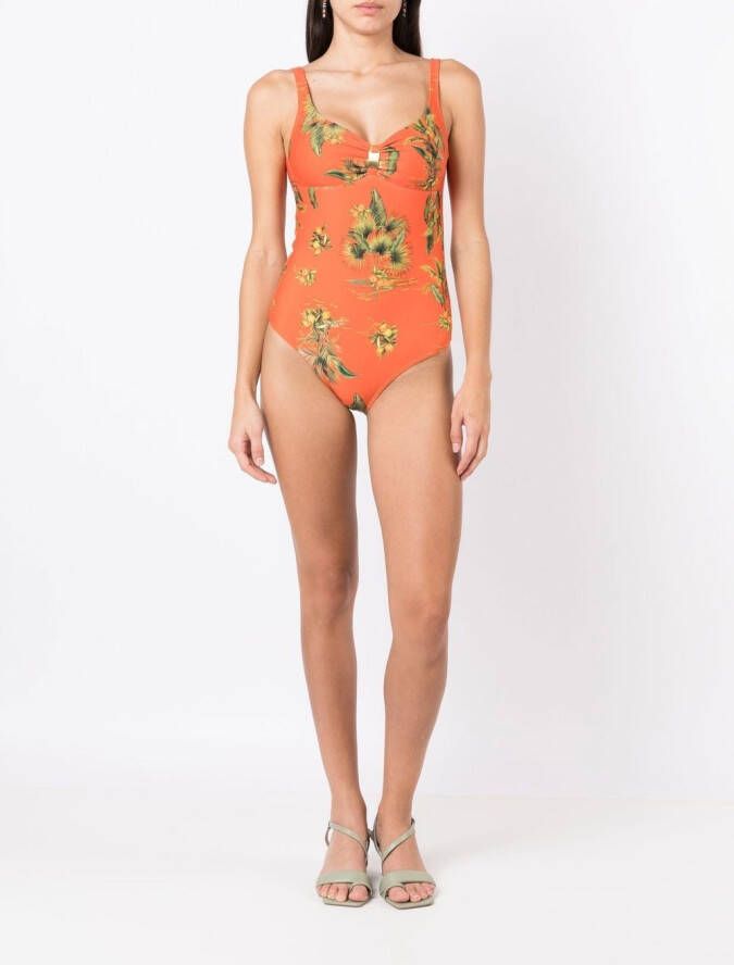 Lygia & Nanny Badpak met bloemenprint Oranje