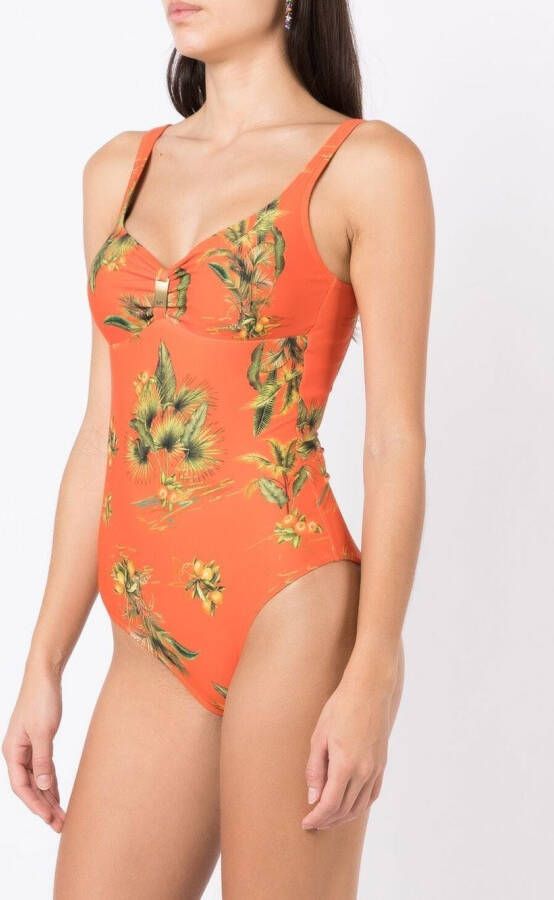 Lygia & Nanny Badpak met bloemenprint Oranje