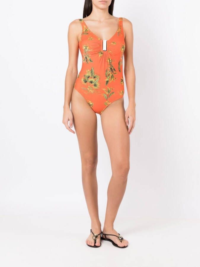 Lygia & Nanny Badpak met bloemenprint Oranje